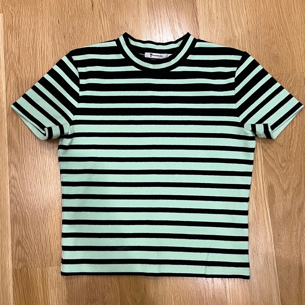 T by Alexander Wang Green Stripe Cotton Short Sleeve Sweater Tee Size S